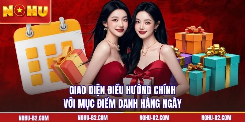 Giao diện điều hướng chính với mục điểm danh hàng ngày